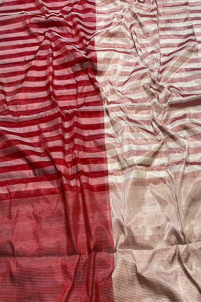 Multicolor Chanderi Handloom Pure Tissue Silk Stripe Design Saree - Luxurion World