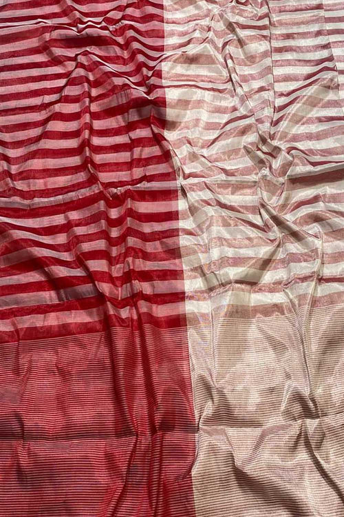 Multicolor Chanderi Handloom Pure Tissue Silk Stripe Design Saree - Luxurion World