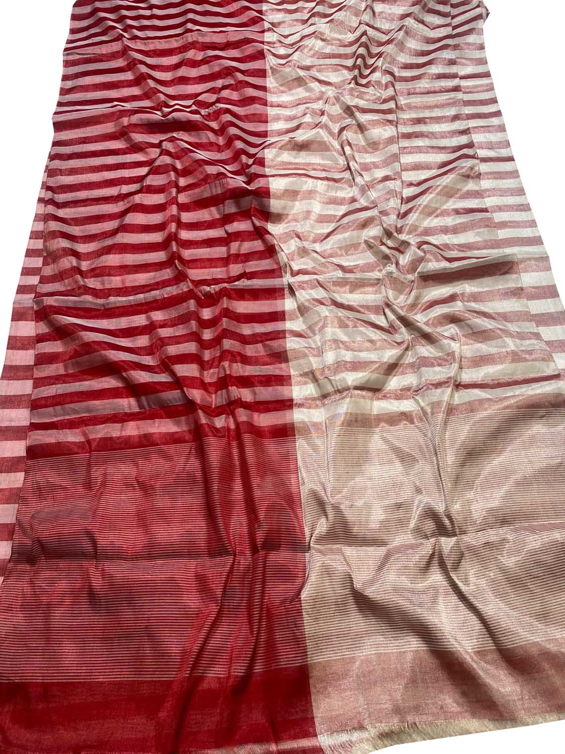 Multicolor Chanderi Handloom Pure Tissue Silk Stripe Design Saree - Luxurion World