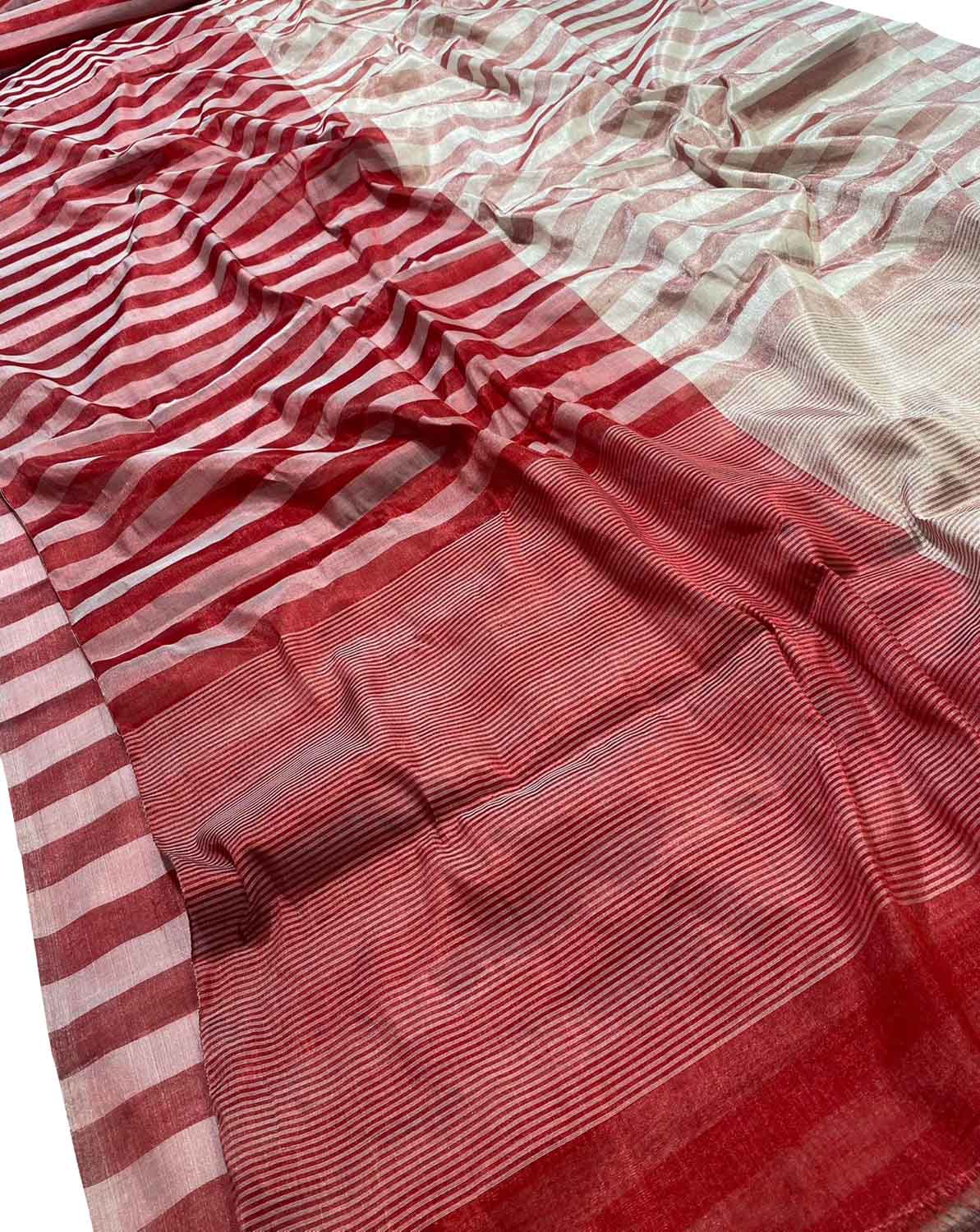 Multicolor Chanderi Handloom Pure Tissue Silk Stripe Design Saree - Luxurion World