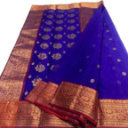 Blue Chanderi Handloom Pure Katan Silk Saree - Luxurion World
