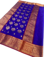 Blue Chanderi Handloom Pure Katan Silk Saree - Luxurion World