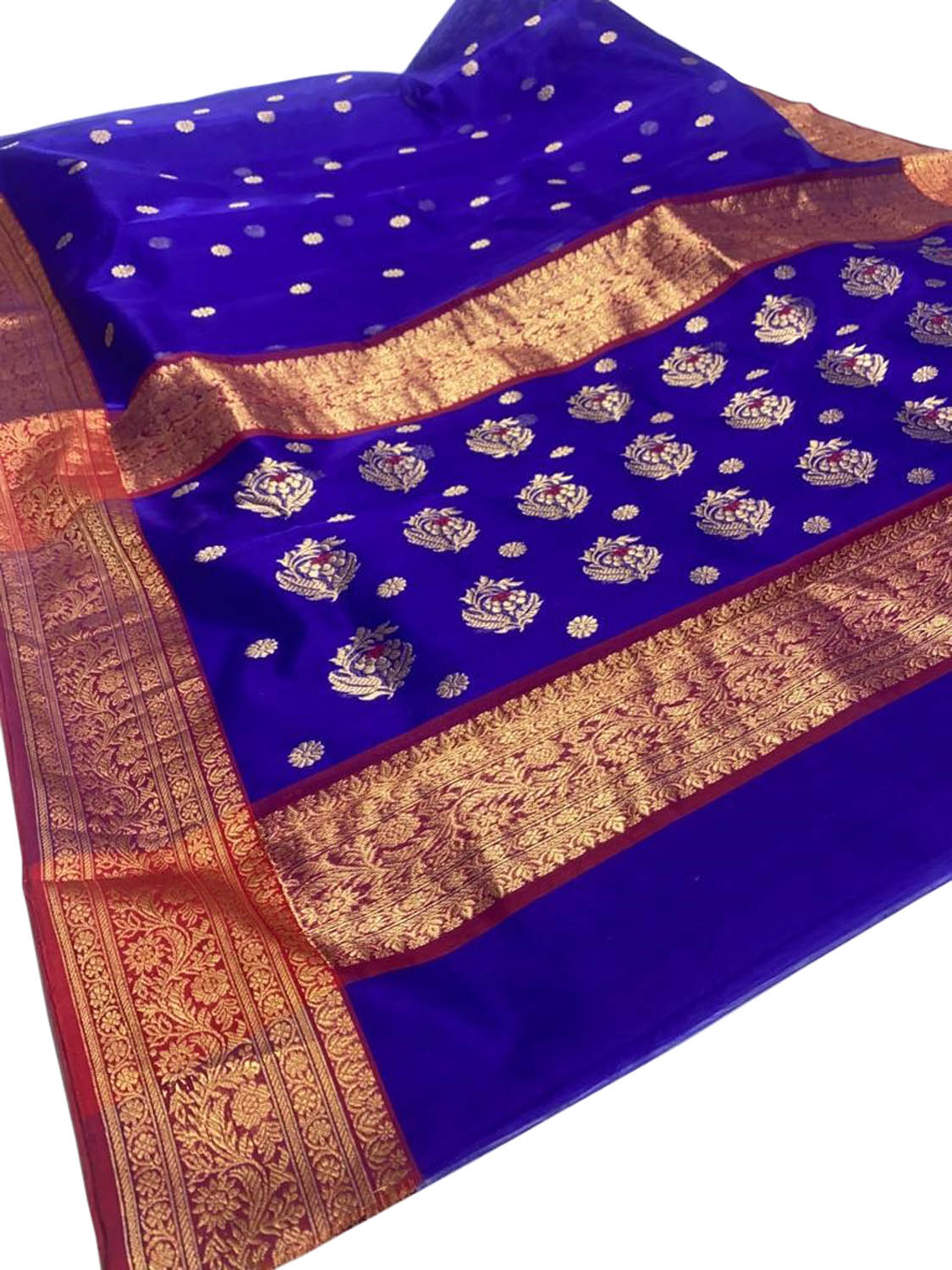 Blue Chanderi Handloom Pure Katan Silk Saree - Luxurion World