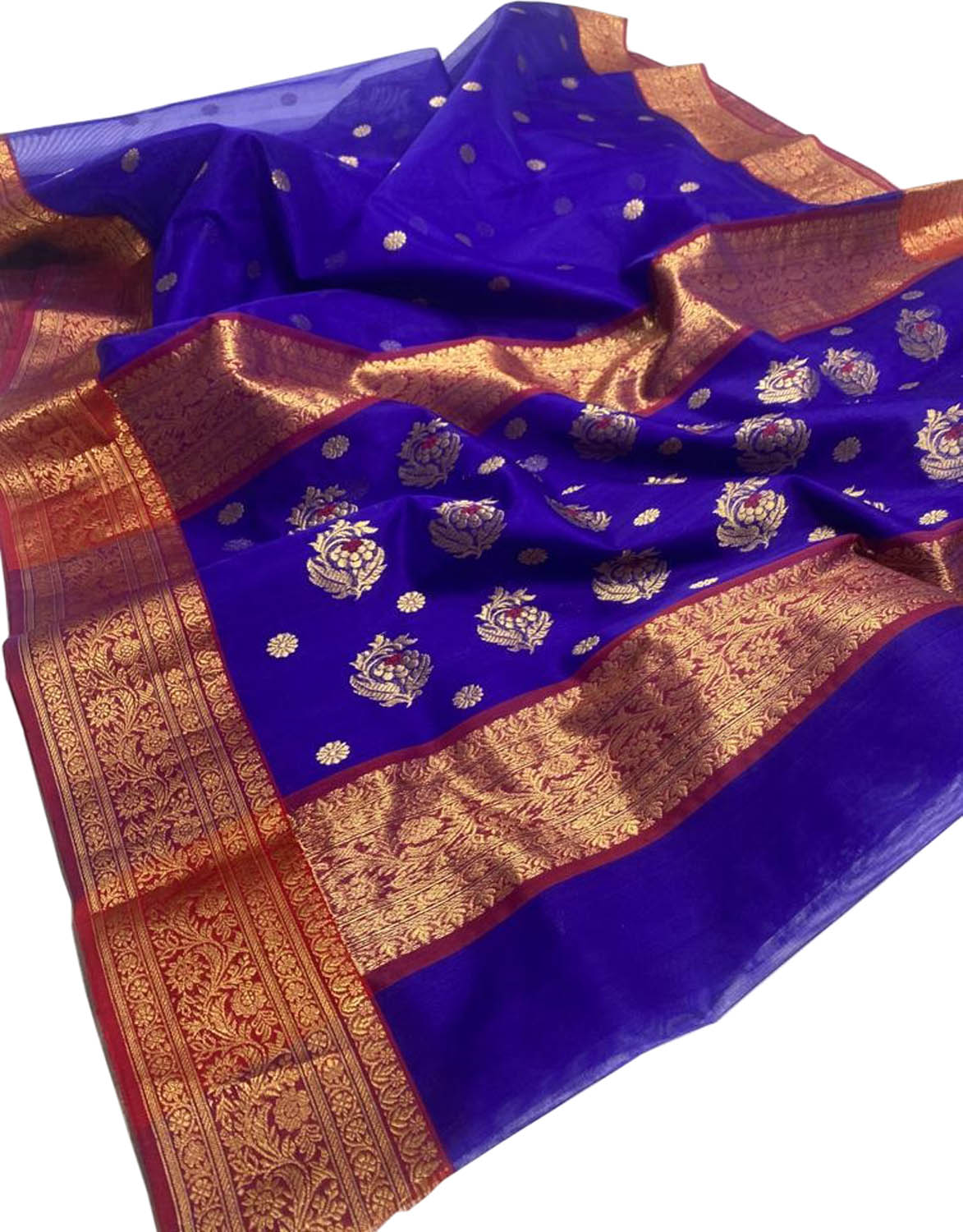 Blue Chanderi Handloom Pure Katan Silk Saree - Luxurion World