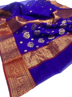 Blue Chanderi Handloom Pure Katan Silk Saree - Luxurion World