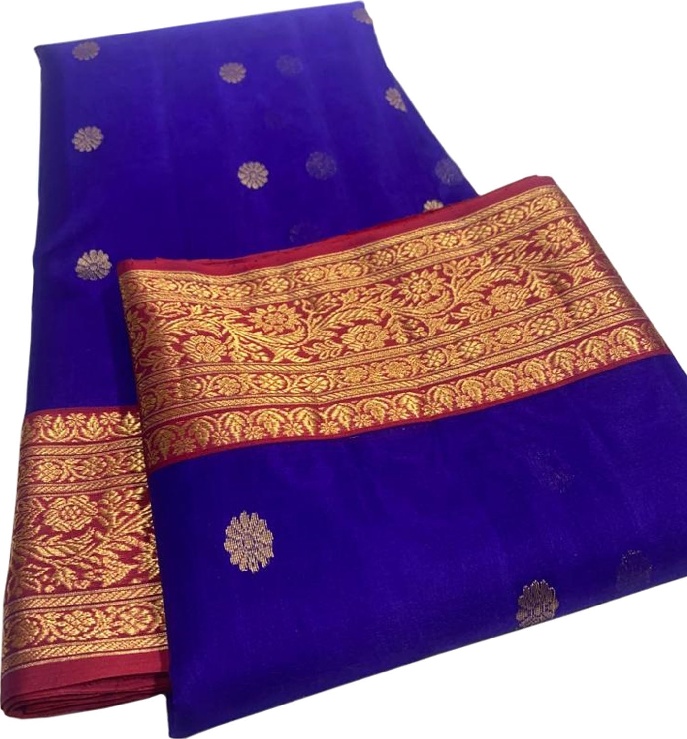 Blue Chanderi Handloom Pure Katan Silk Saree - Luxurion World