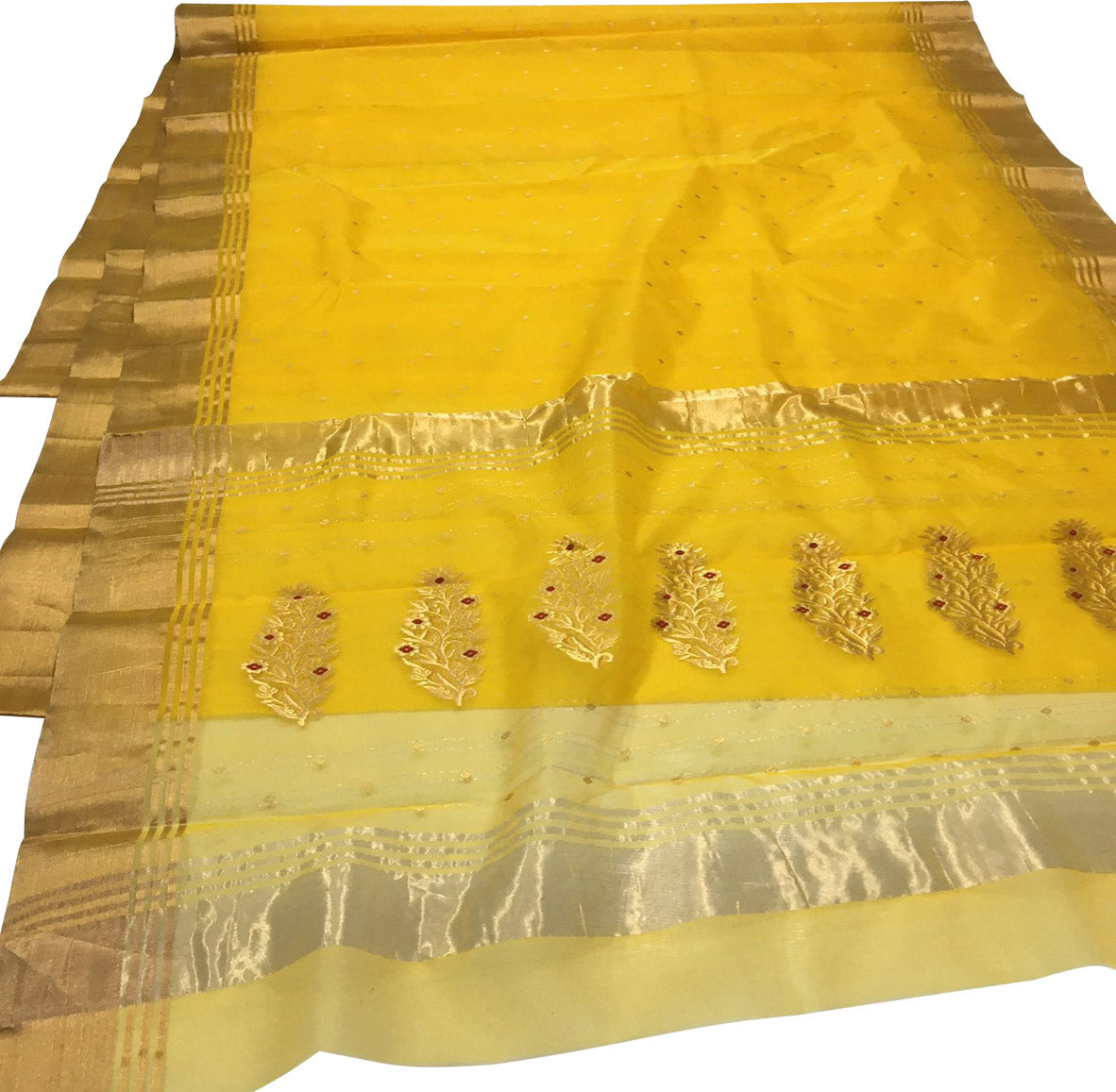 Yellow Chanderi Handloom Pure Katan Silk Saree - Luxurion World