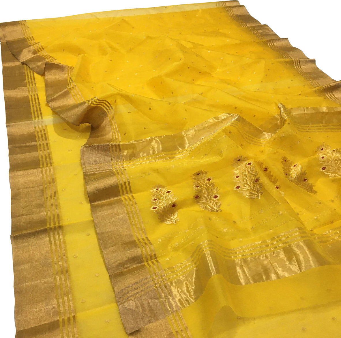 Yellow Chanderi Handloom Pure Katan Silk Saree - Luxurion World