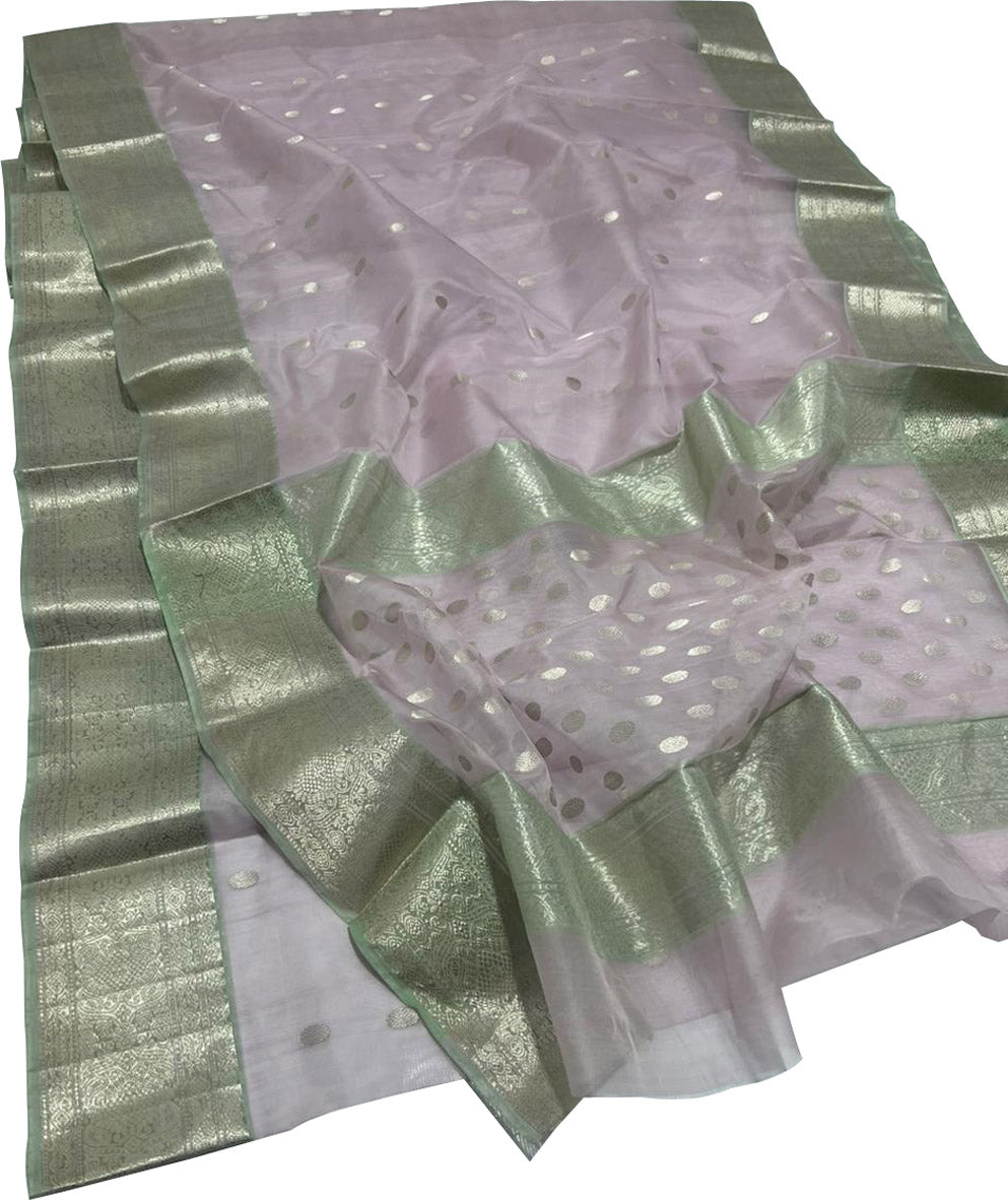 Purple Chanderi Handloom Pure Katan Silk Saree - Luxurion World