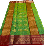 Green And Blue Shot Chanderi Handloom Pure Katan Silk Saree - Luxurion World