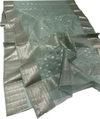 Grey Chanderi Handloom Pure Katan Silk Saree - Luxurion World