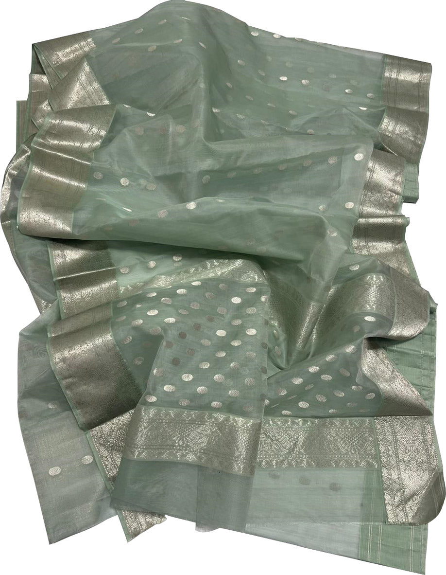 Grey Chanderi Handloom Pure Katan Silk Saree - Luxurion World