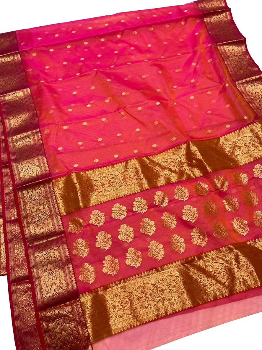 Pink Shot Chanderi Handloom Pure Katan Silk Saree - Luxurion World