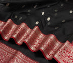 Black Chanderi Handloom Pure Katan Silk Small Booti Design Saree - Luxurion World