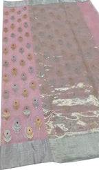 Pink Chanderi Handloom Pure Katan Silk Sona Roopa Saree - Luxurion World