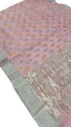 Pink Chanderi Handloom Pure Katan Silk Sona Roopa Saree - Luxurion World