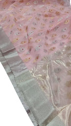 Pink Chanderi Handloom Pure Katan Silk Sona Roopa Saree - Luxurion World
