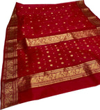 Red Chanderi Handloom Pure Katan Silk Small Booti Design Saree - Luxurion World