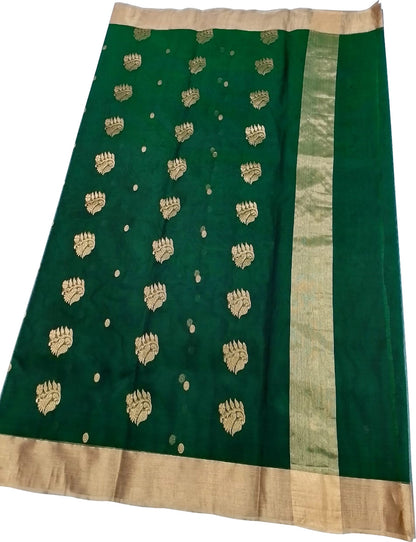 Green Chanderi Handloom Pure Katan Silk Saree