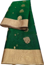 Green Chanderi Handloom Pure Katan Silk Saree - Luxurion World