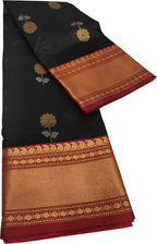 Black Chanderi Handloom Pure Silk Saree - Luxurion World