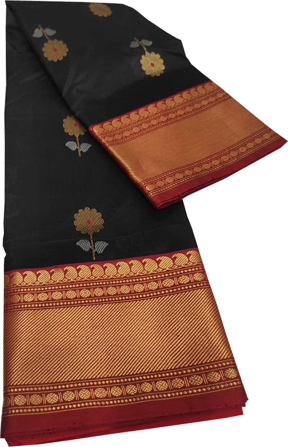 Black Chanderi Handloom Pure Silk Saree - Luxurion World