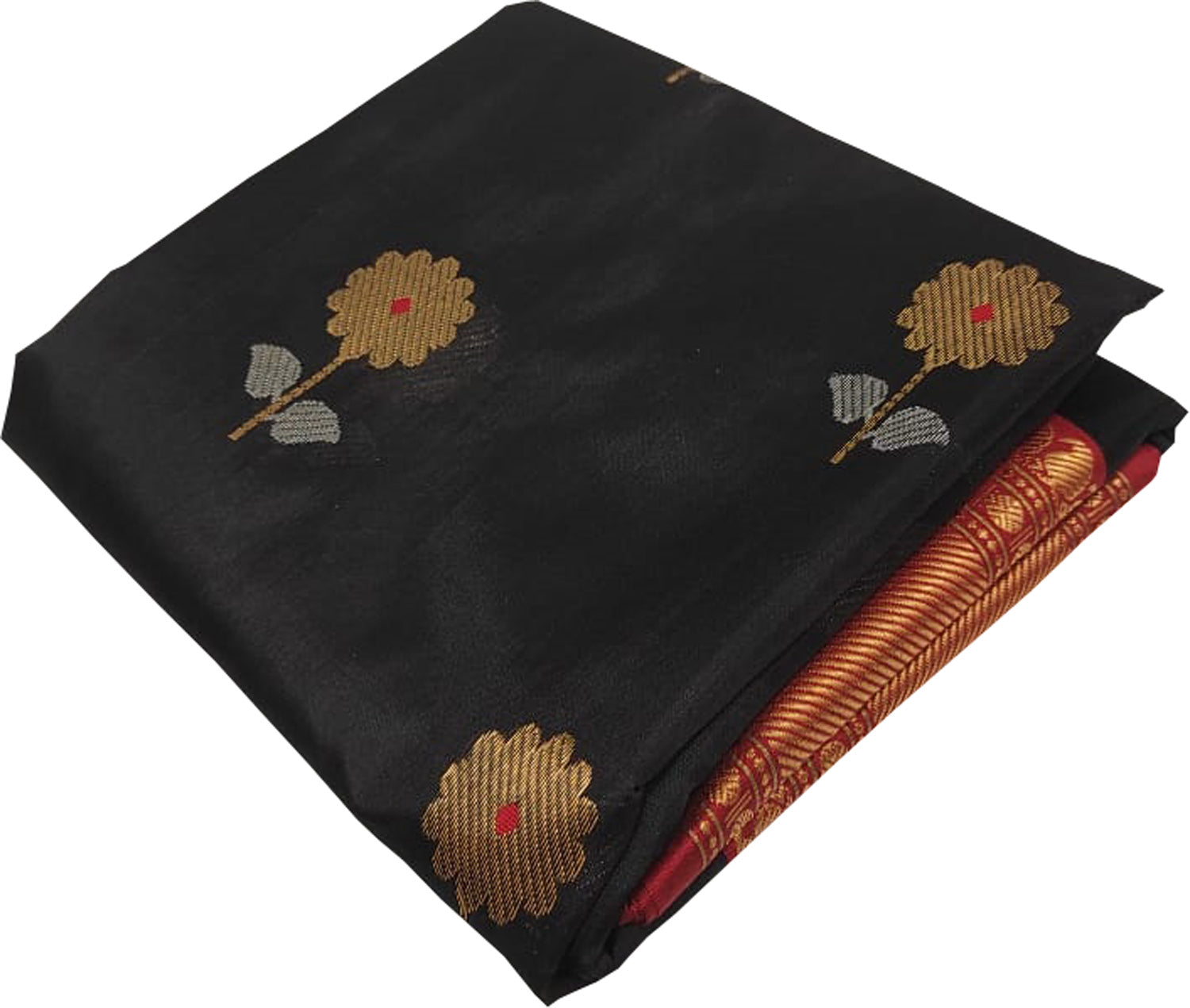 Black Chanderi Handloom Pure Silk Saree - Luxurion World