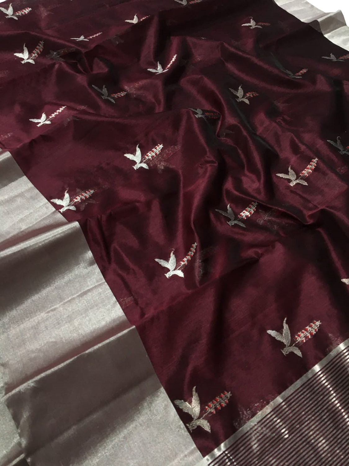 Maroon Chanderi Handloom Pure Silk Saree - Luxurion World