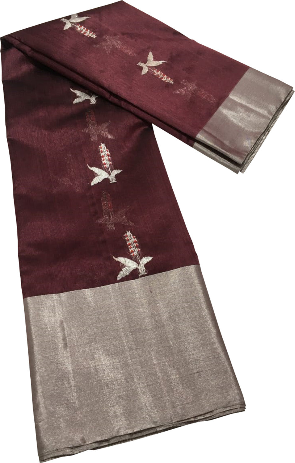 Maroon Chanderi Handloom Pure Silk Saree - Luxurion World