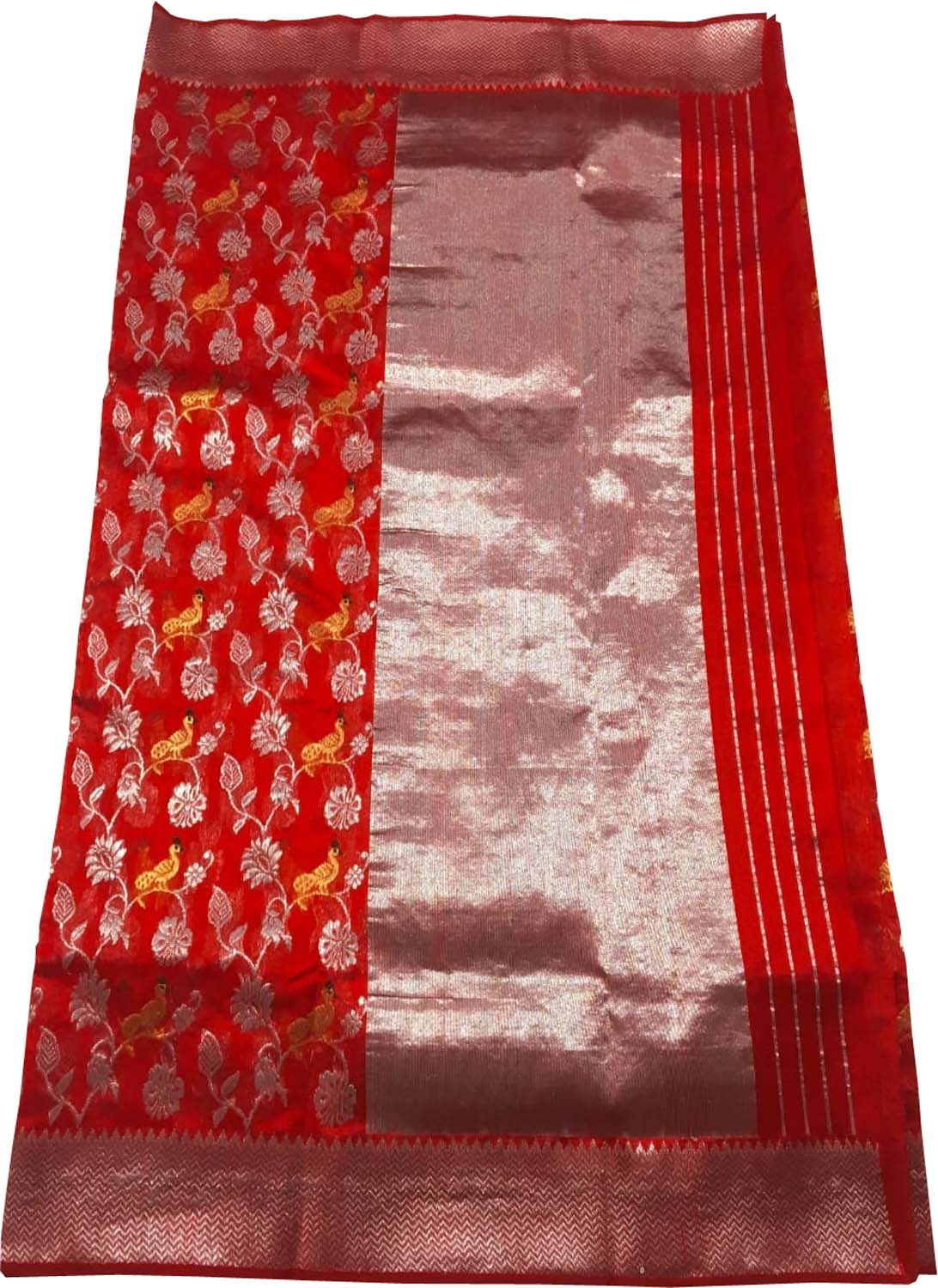Red Chanderi Handloom Pure Silk Saree - Luxurion World