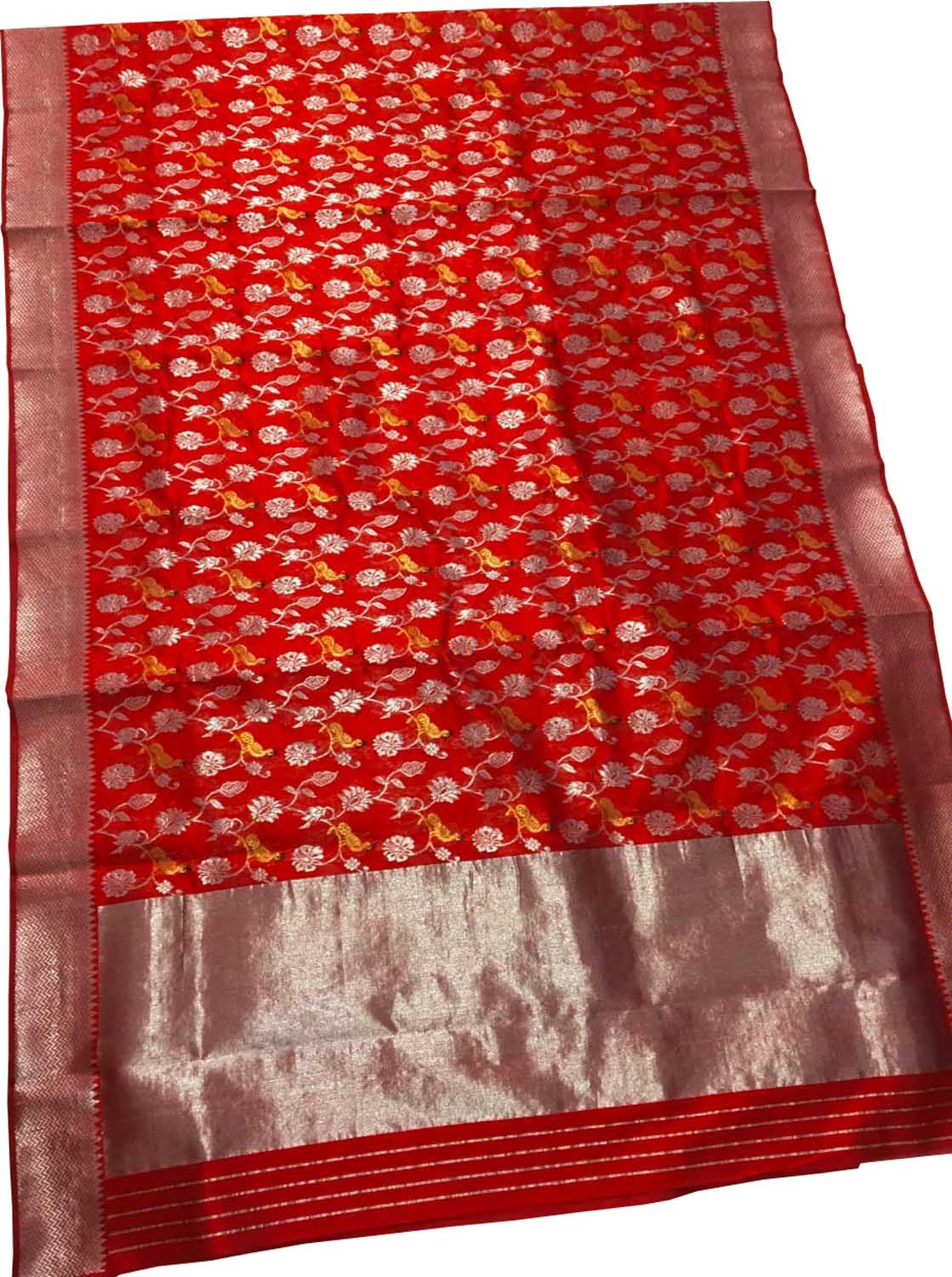 Red Chanderi Handloom Pure Silk Saree - Luxurion World