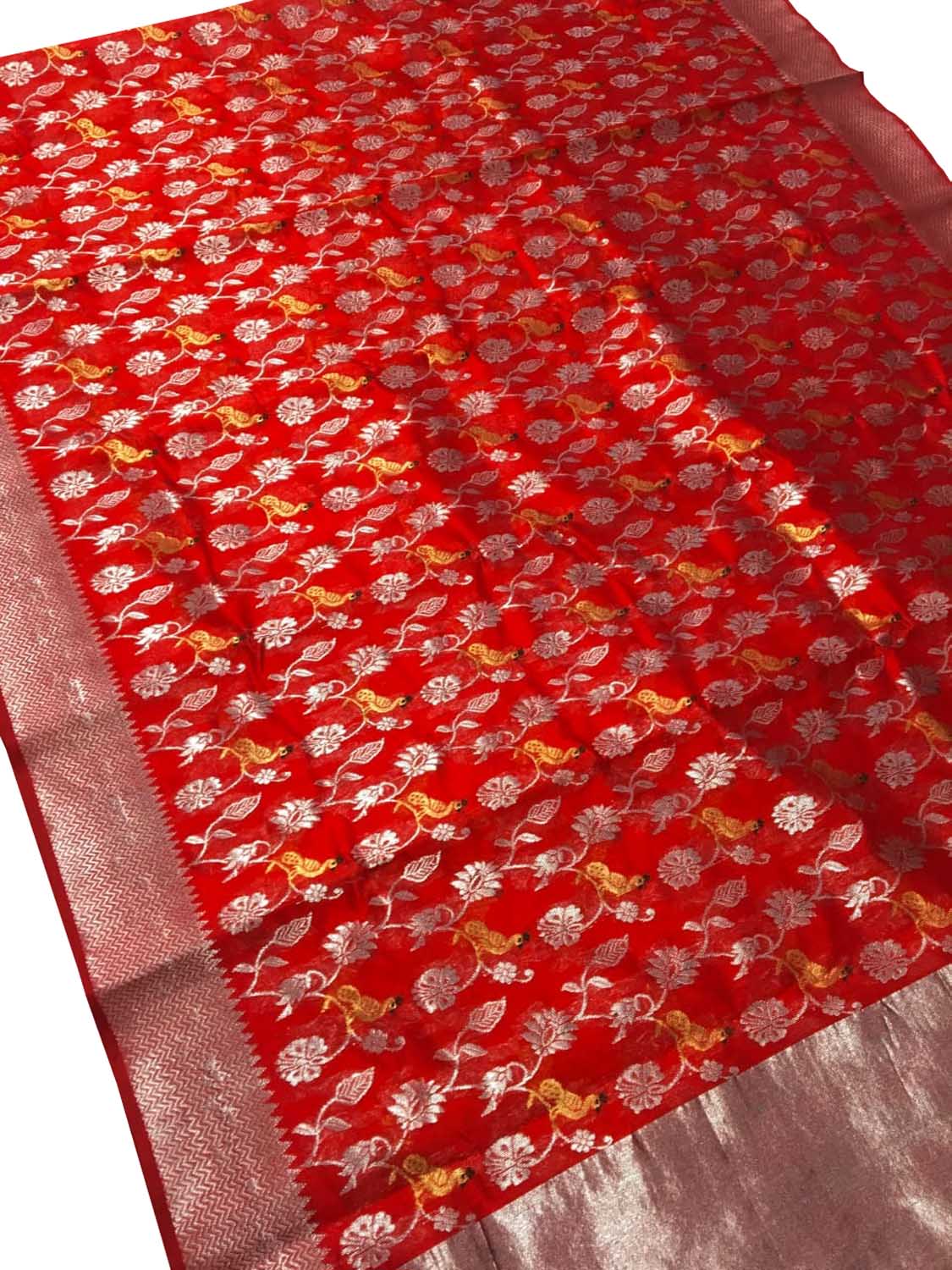 Red Chanderi Handloom Pure Silk Saree - Luxurion World