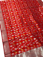 Red Chanderi Handloom Pure Silk Saree - Luxurion World