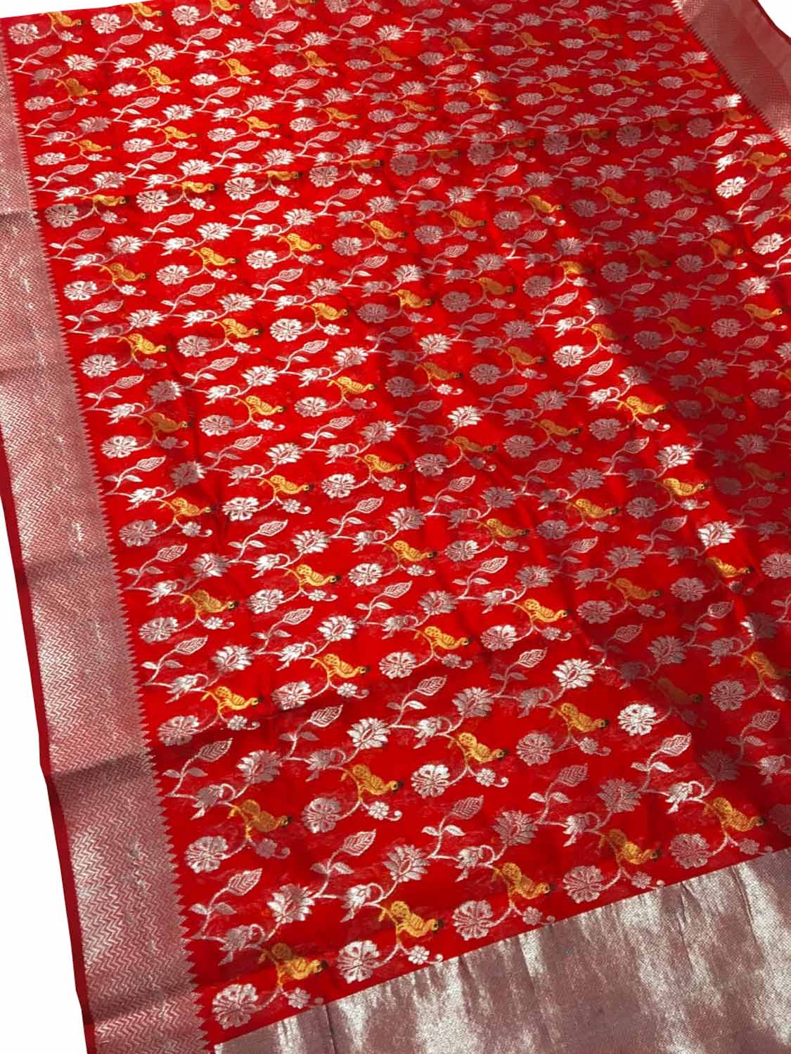 Red Chanderi Handloom Pure Silk Saree - Luxurion World