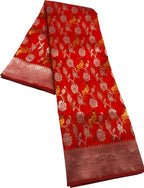 Red Chanderi Handloom Pure Silk Saree - Luxurion World