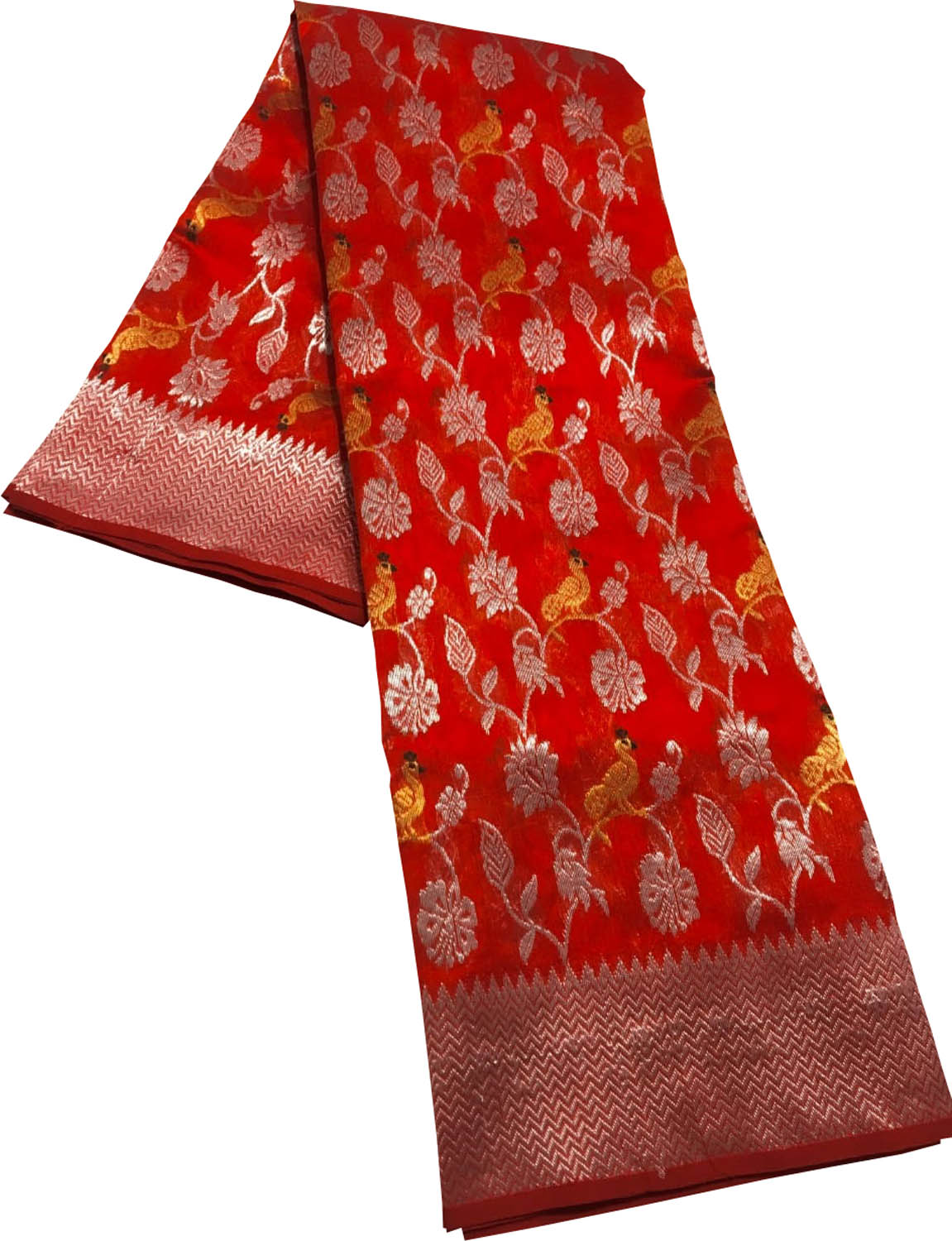 Red Chanderi Handloom Pure Silk Saree - Luxurion World