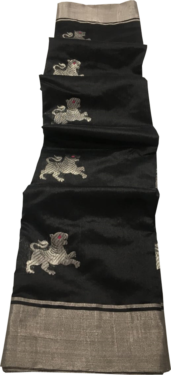 Black Chanderi Handloom Pure Silk Saree - Luxurion World