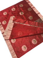 Red Chanderi Handloom Pure Silk Saree - Luxurion World