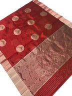 Red Chanderi Handloom Pure Silk Saree - Luxurion World