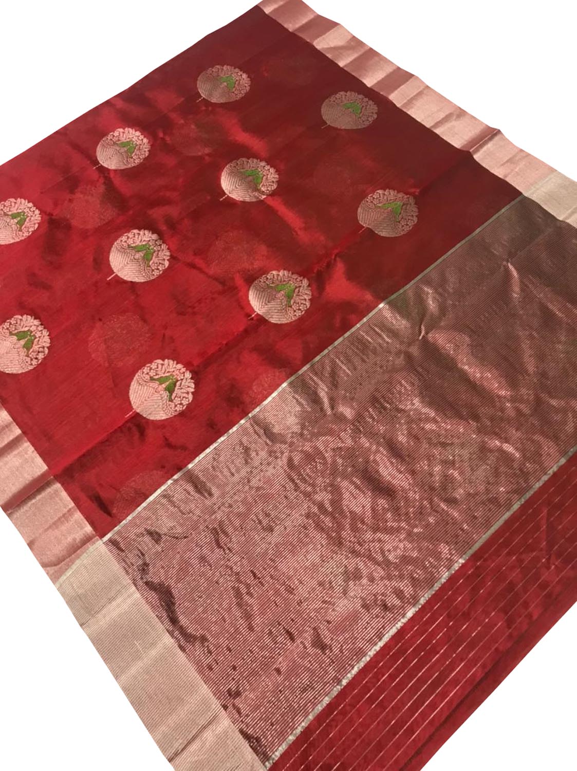Red Chanderi Handloom Pure Silk Saree - Luxurion World