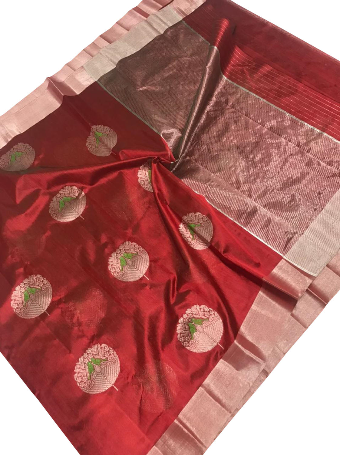 Red Chanderi Handloom Pure Silk Saree - Luxurion World