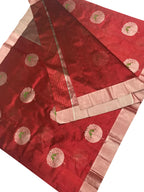 Red Chanderi Handloom Pure Silk Saree - Luxurion World