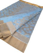 Blue Chanderi Handloom Pure Silk Saree - Luxurion World