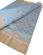 Blue Chanderi Handloom Pure Silk Saree - Luxurion World