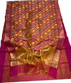 Pink And Orange Shot Chanderi Handloom Pure Silk Saree - Luxurion World