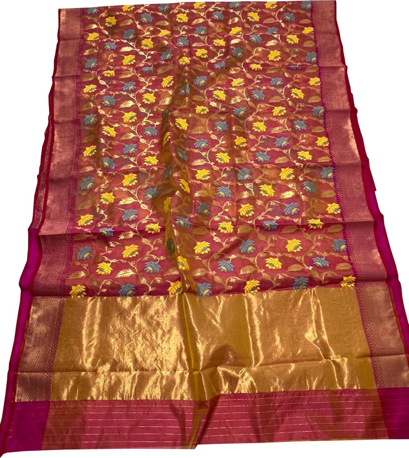 Pink And Orange Shot Chanderi Handloom Pure Silk Saree - Luxurion World