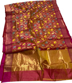 Pink And Orange Shot Chanderi Handloom Pure Silk Saree - Luxurion World
