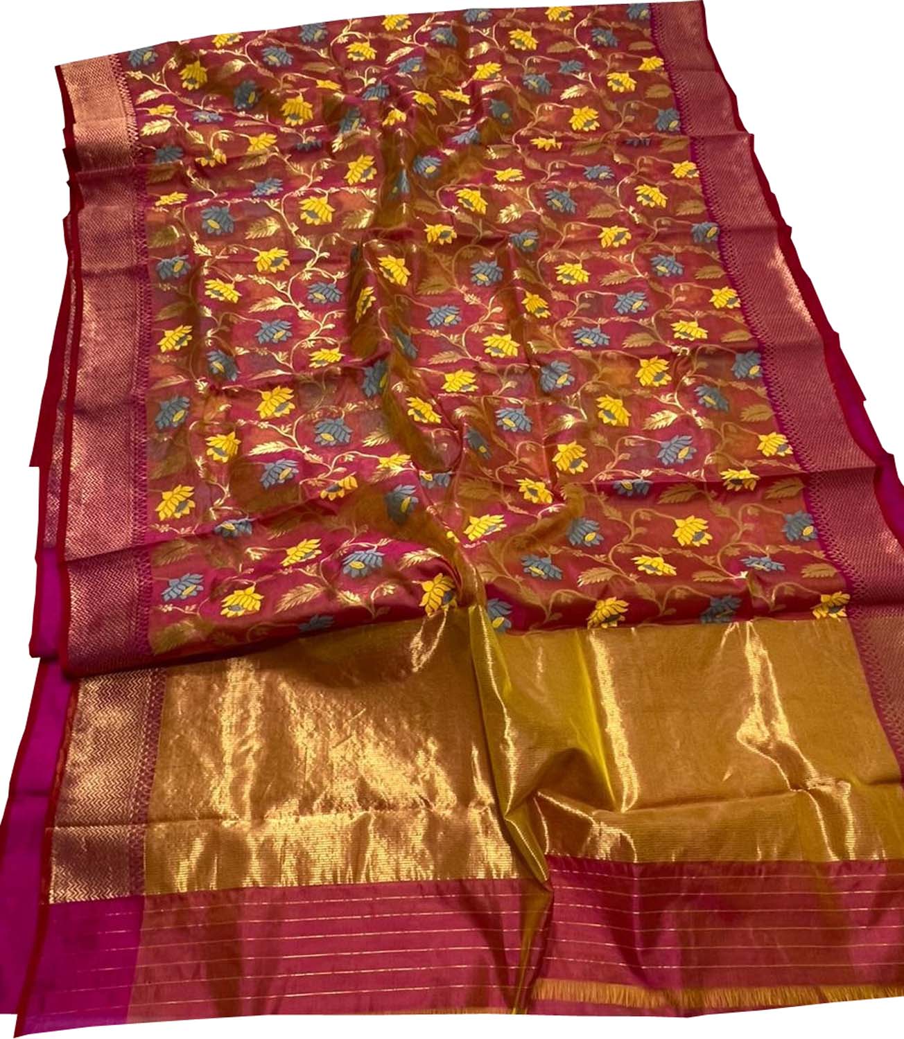 Pink And Orange Shot Chanderi Handloom Pure Silk Saree - Luxurion World