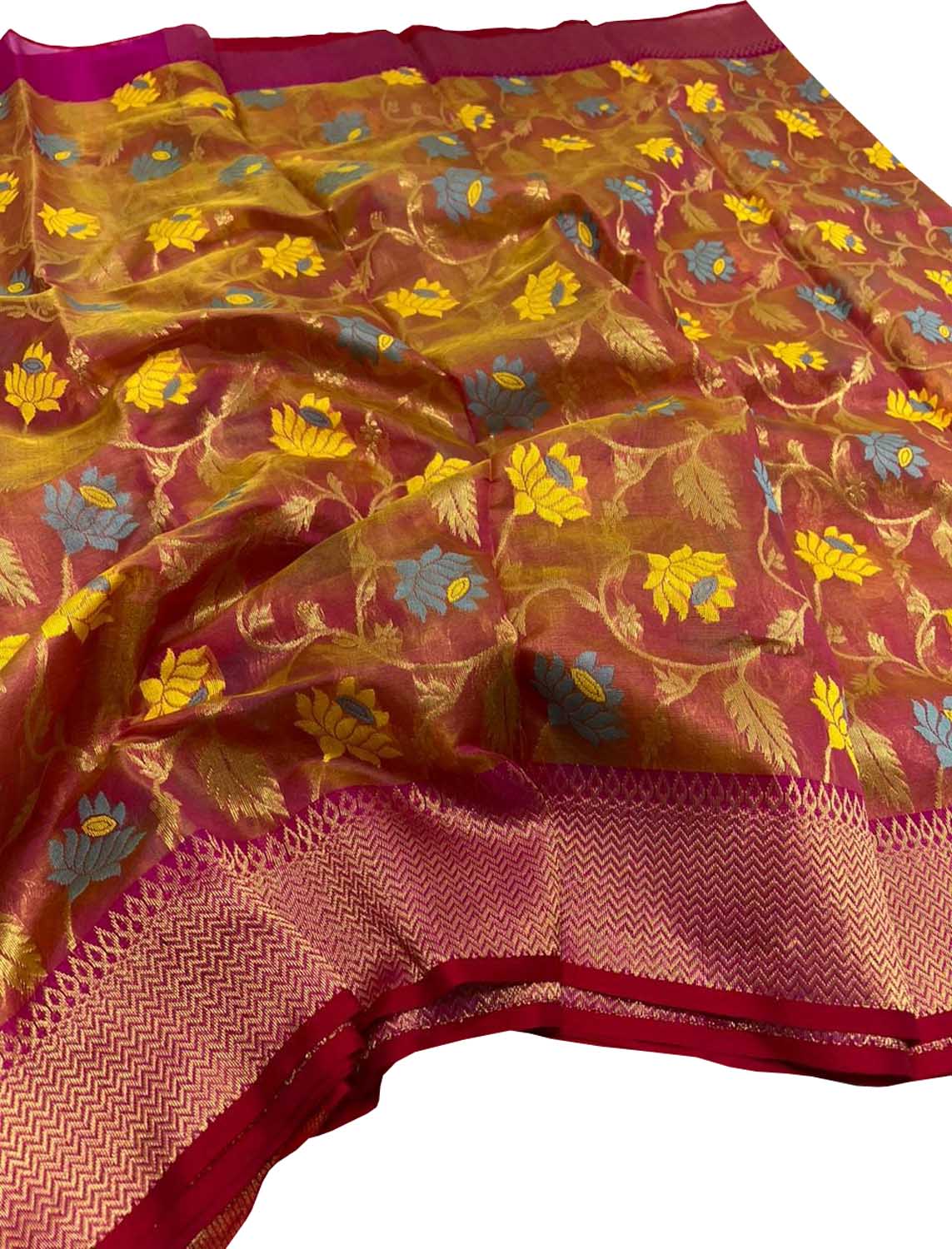 Pink And Orange Shot Chanderi Handloom Pure Silk Saree - Luxurion World