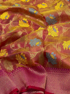 Pink And Orange Shot Chanderi Handloom Pure Silk Saree - Luxurion World